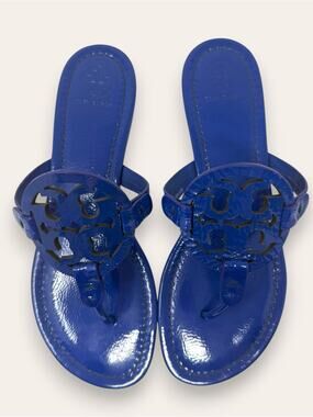 Tory Burch Nautical Blue Patent Leather Miller Thong Sandals 9 Women’s